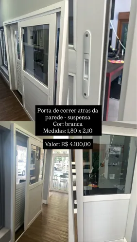 Esquadria de PVC - porta de correr atrás parede BRANCA