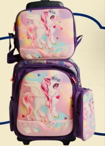 Mochila Escolar Infantil com Rodinhas + Carrinho + Lancheira + Estojo - Diversas Opções  