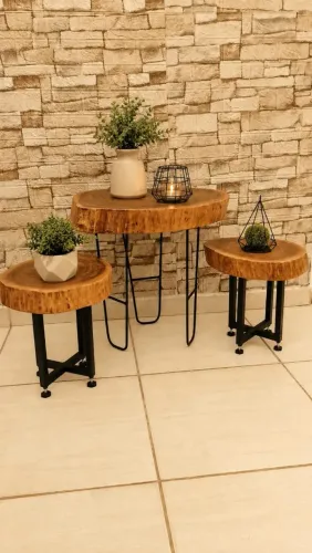 Conjunto mesas de canto madeira maciça