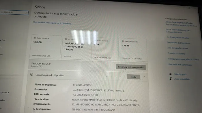 Notebook Dell I7 8 Geração 16Gb Ddr4