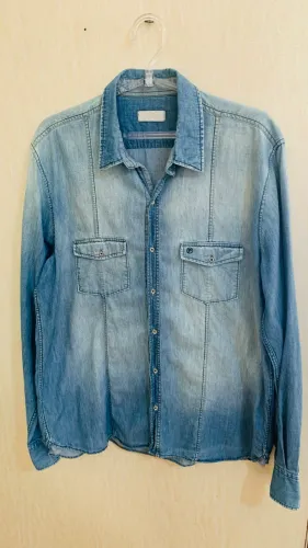 Camisa Jeans Vila Romana Masculina Manga Longa Azul Claro - Tam. GG 