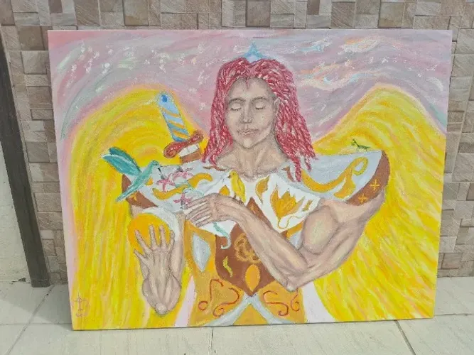Quadro O sacrossanto Arcanjo na vitória do bem Adriane Correa Nepomuceno teólogo.