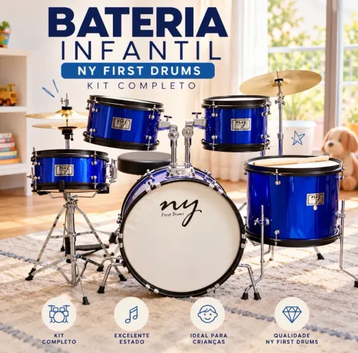 OPORTUNIDADE! Bateria Infantil NY First Drums - Kit Completo!