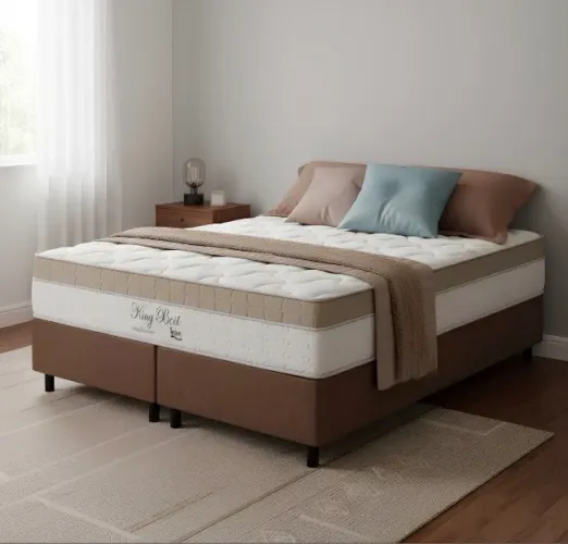 Cama Box Queen Confort Prime D28 Molas Ensacadas com Base Marrom