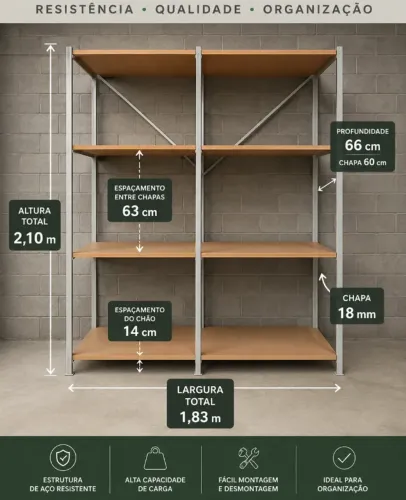 Prateleira De Armazenamento Industrial Em Aço E Mdf 18 Mm (Usado)