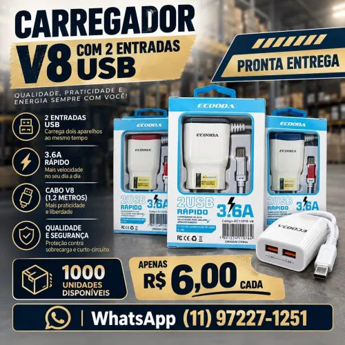 Lote de Carregador Turbo 2 Entradas USB