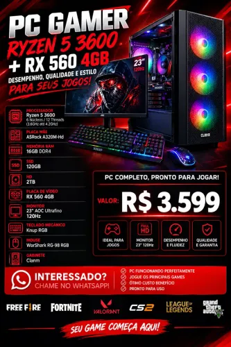 PC GAMER RAYZEN 5 3600 RX 5600 4GB (Completo)