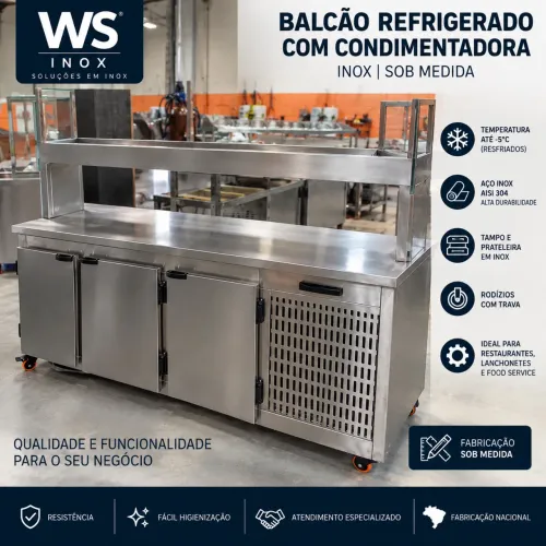 Balcão refrigerado com Condimentadora