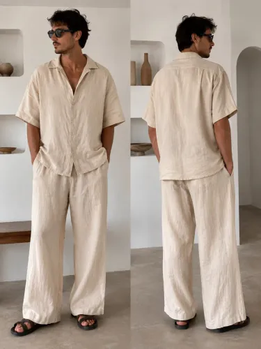 Conjunto Handred Original em Linho Bege| Camisa + Calça | unissex