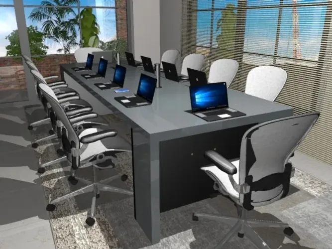 Mesa de Reunião Top Wood Delluxe . Alto Padrão. Com Tomadas. L370cm x P130cm x A74cm
