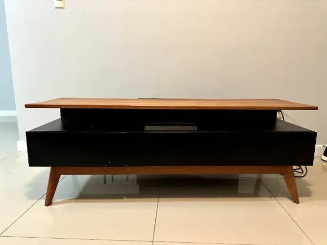 Rack Fiori 172cm Madeira Maciça Natural/Preto ? Pedra Branca