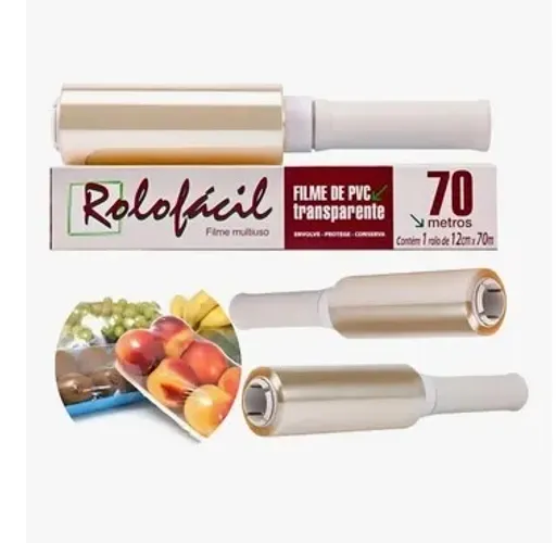 Rolo Filme Pvc 12cmx70m Com Cabo Giratorio