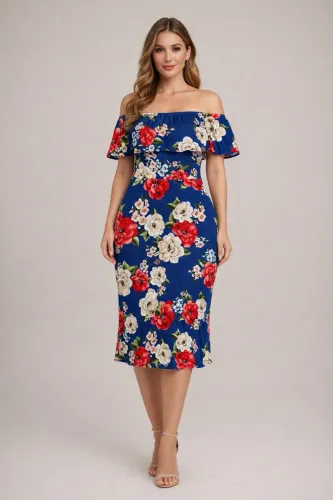 Vestido tam P azul estampa floral da Farm