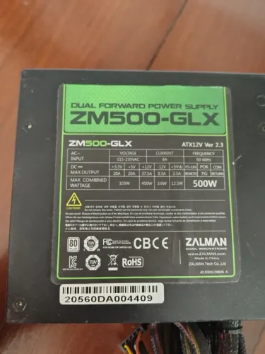 Fonte real Zalman 500w 80 plus PFC ativo 2x pci-e ZM500-Glx