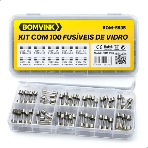 Kit 100 Fusíveis Eletrônico Vidro 5x20mm Proteção Elétrica