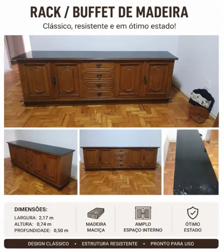 Buffet Aparador Balcão 2m Madeira Maciça Rústico