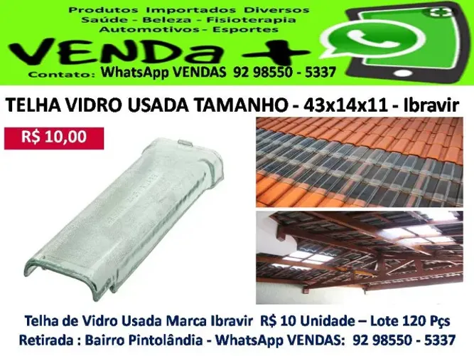 Telha  Vidro  Usada  Tamanho - 43x14x11 - Ibravir 