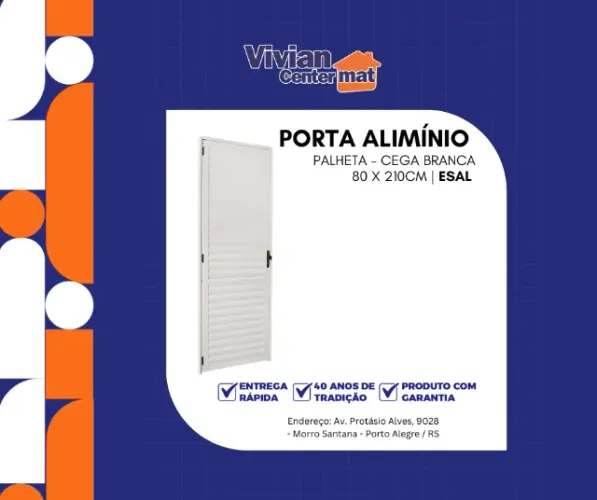 Porta Alumínio Palheta - Cega Branca 80 x 210cm Esal