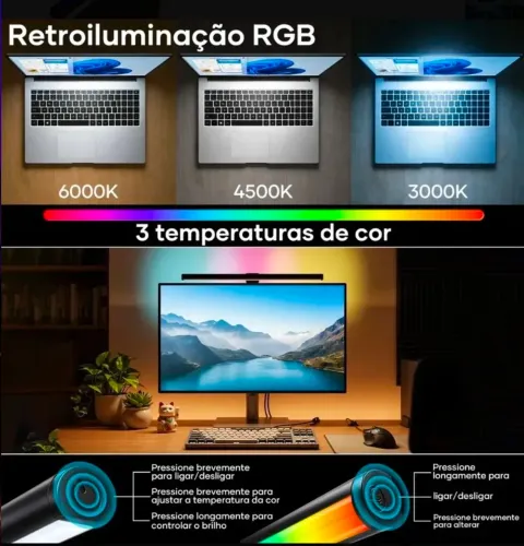 Luminária Barra Led Monitor Luz Usb Para Computador Touch