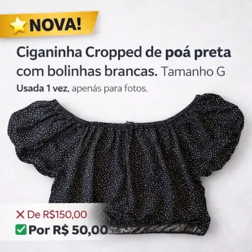Blusa ciganinha cropped - Poá - G