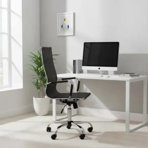 Cadeira Presidente Tela Charles Eames Esteirinha Cor Preto Conforto Ergonômico 32878