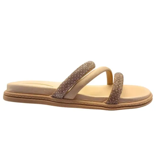 Beira Rio Sandália Feminina Tiras com Brilho London Macio Bege *0281