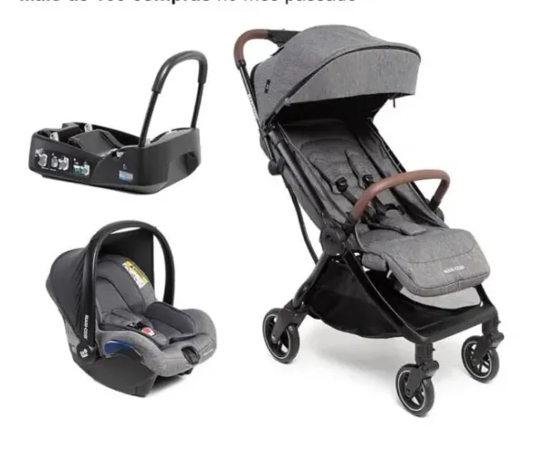 CARRINHO DE BEBÊ EVA3 MAXI COSI COR GREY COM BEBÊ CONFORTO E BASE DE CARRO 