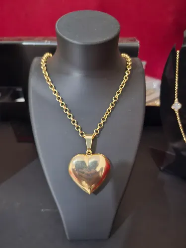 Corrente Feminina Elo Português 55cm + Pingente de Coração Banhada a Ouro18k
