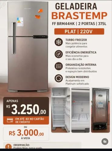 Refrigerador Brastemp inox 2P 375L Plat 220V
