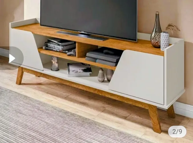 Rack Sala Turim para TV até 65 Polegadas com Pés Madeira