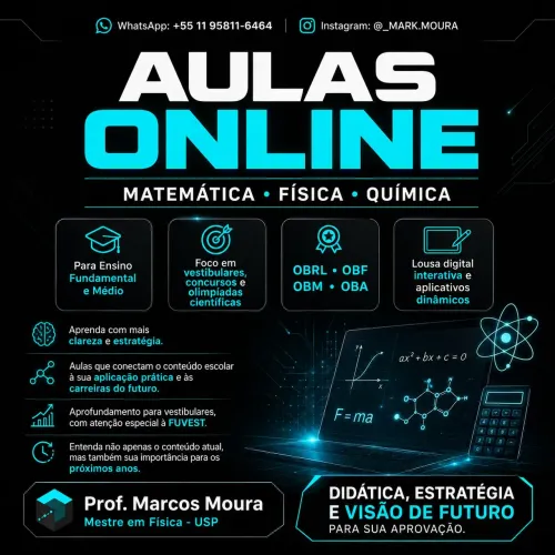 Aulas online de Física, Matemática e Química.