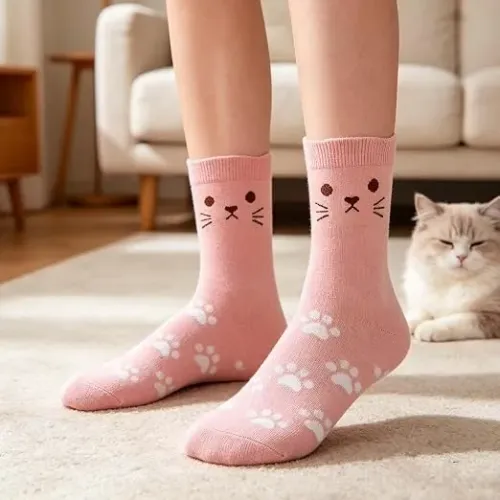 Meias divertidas! - Gato Rosa, Cinza ou Branco - Novas e Importadas