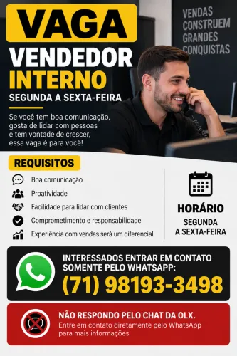 Vaga de emprego vendedor interno