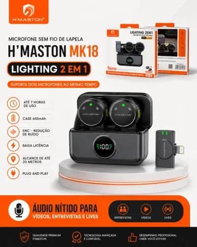 Microfone Sem Fio de Lapela H?Maston MK18 2 em 1 para iPhone