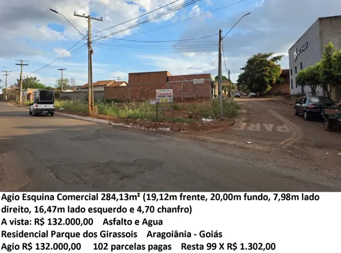 Leia a descrição: Agio Esquina Comercial 284,13m² (Asfalto e Agua) Residencial Parque dos