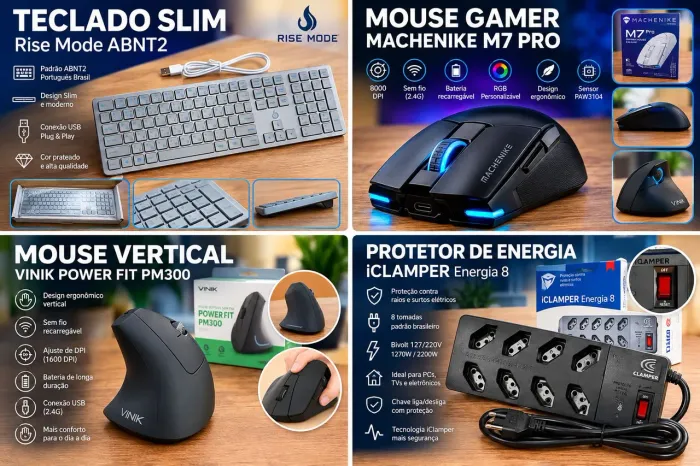Kit Informática - Teclado + 2 Mouses + iClamper Energia 8