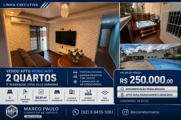 VENDO APTO MOBILIADO - RESIDENCIAL TOTAL VILLE HARMONIA - 2 QUARTOS