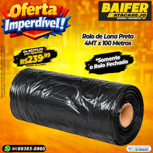 Rolo de Lona Preta 4MT x 100 Metros