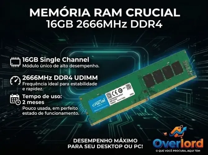 Memória Ram Crucial Para Desktop 16gb (1x16gb) 2666mhz (Tempo de uso: 2 meses)