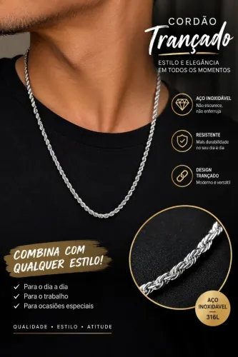 Corrente trançada aço Inoxidável masculina 