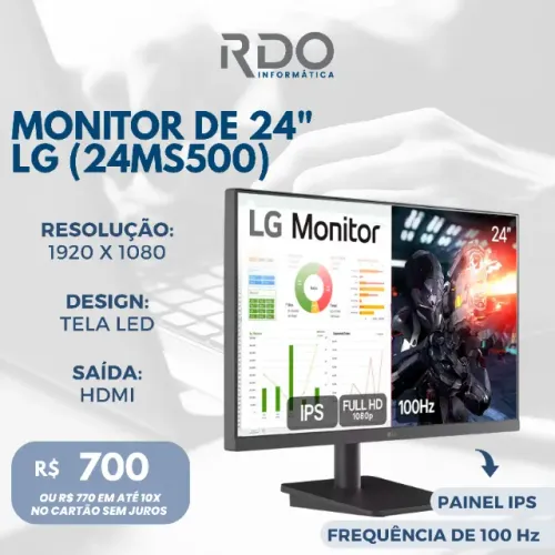 Monitor LG 24? IPS Full HD 100Hz HDMI 24MS500 - Monitor novo de alta resolução!
