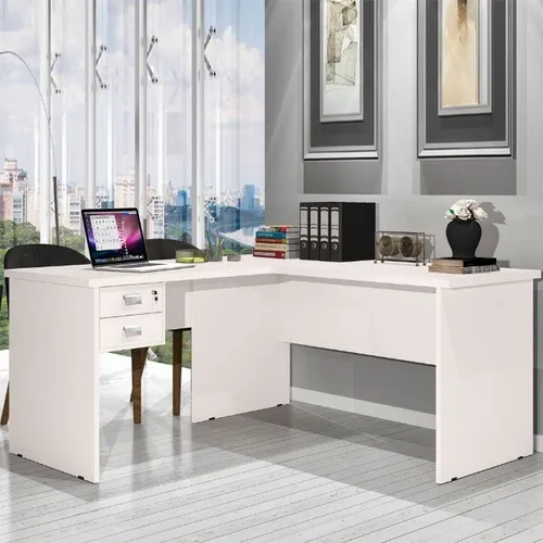 Mesa Escrivaninha Taurus em L Branco Frete Grátis - Até 12x S/ Juros