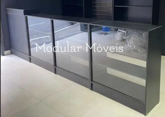 Balcão Caixa + 3 Balcões Vitrine Preto