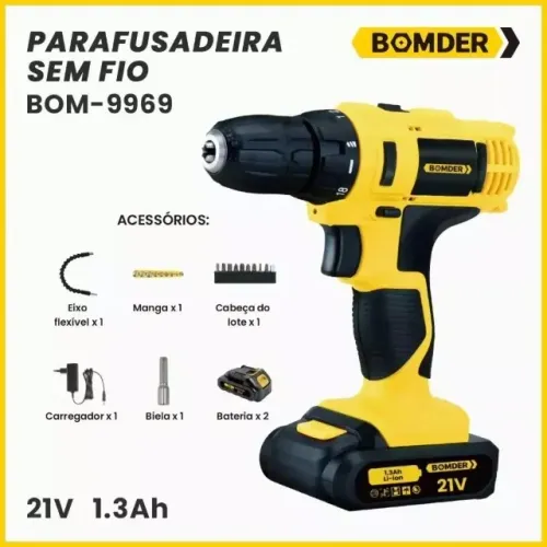 Bomder Bom-9969 Parafusadeira Furadeira Sem Fio 21v Madeira Metal Parede 110v/220v