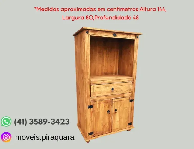 Armário Cozinha para Forno e Microondas em Madeira Maciça - Gaveta e 2 Portas