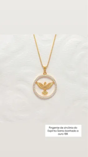 Colar luxuoso com pingente de zircônia redondo do Espírito Santo banhado a ouro 18K