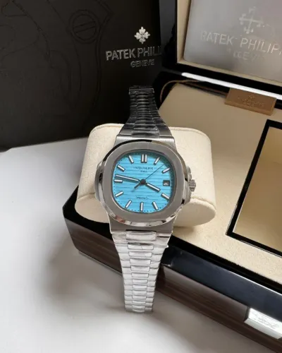 Relógio Luxo Azul Claro Masculino - Automático, Luxuoso, Safira e Inox