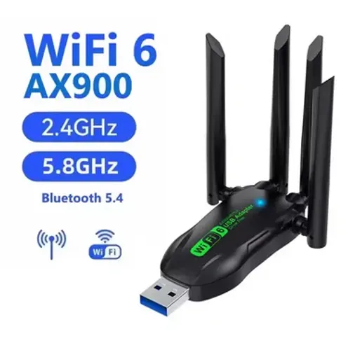 Adaptador WIFI 6 AX900 com Bluetooth BT 5.4 USB 2 em 1 com 4 Antenas Wlan Sem Fio z1186
