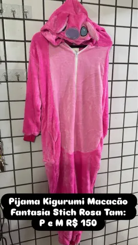 Pijama Kigurumi Macacão Fantasia Stich Rosa Tam: P e M R$ 150