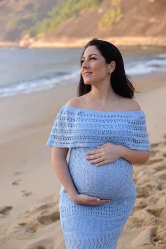 Vestido Azul Gestante Crochê - Ensaio Fotográfico
